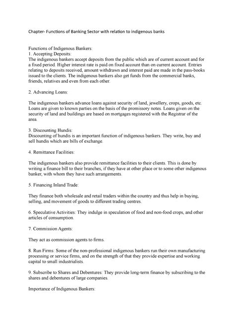 Chapter- Functions of Banking Sector with relation to indigenous banks ...