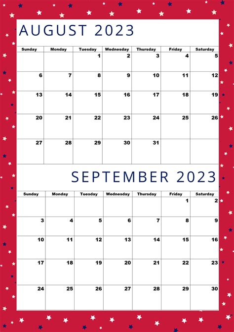 August 2023 calendar september 2023 calendar a4 size digital pdf ...