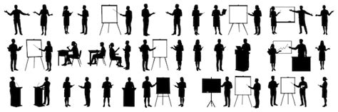Presenters and speakers in silhouette | Premium Vector