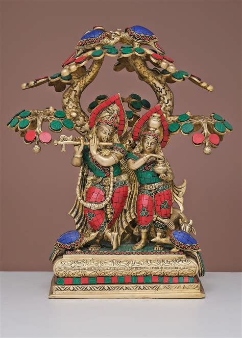 16 Inch Brass Radha Krishna With Tree Handmade – Exotic India Art