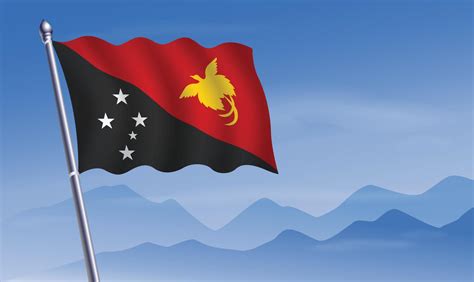 Papua New Guinea flag with background of mountains and sky 20809519 ...
