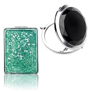 MAJESTIQUE Round and Square Compact Mirror | Mini Glitter Mirror | 1X ...