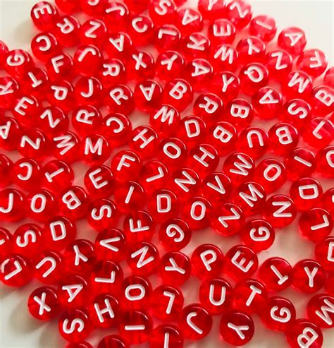 Alphabet Bead, Red Letter Beads With White Letter , 7mm Round Beads, Choose Your Letter or Bulk ...