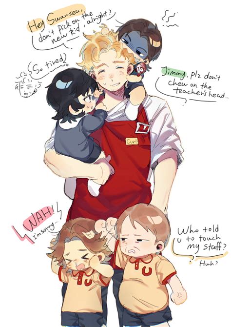 anya, curly, daisuke, swansea, and jimmy (mouthwashing) drawn by ...