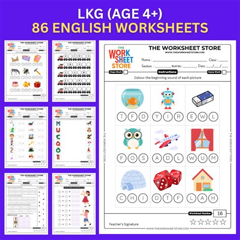 English Worksheets for LKG (Age 4+) | 86 Pages – The Worksheet Store