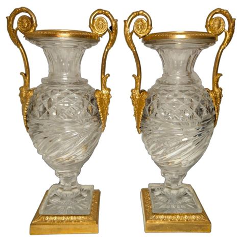 Fine Pair of Antique Russian Amethyst Cut Crystal Vases in Dore Bronze ...