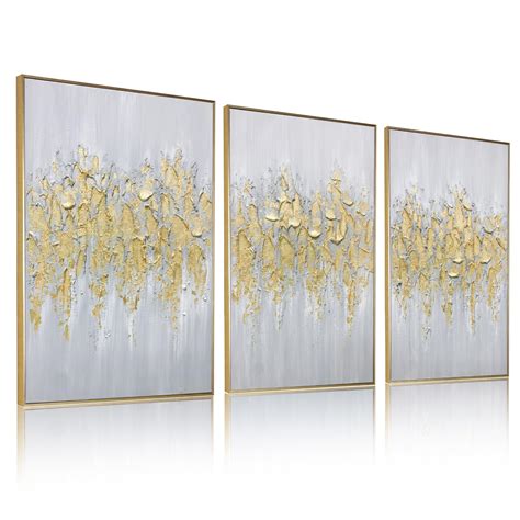 Zessonic Framed Gold Abstract Wall Art - Glam Gold Hand-Painting Canvas ...