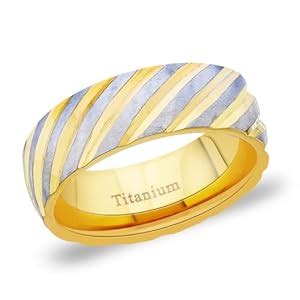 Peora Titanium Comfort Fit Grooved Women's Band Ring w/Silver Golden ...