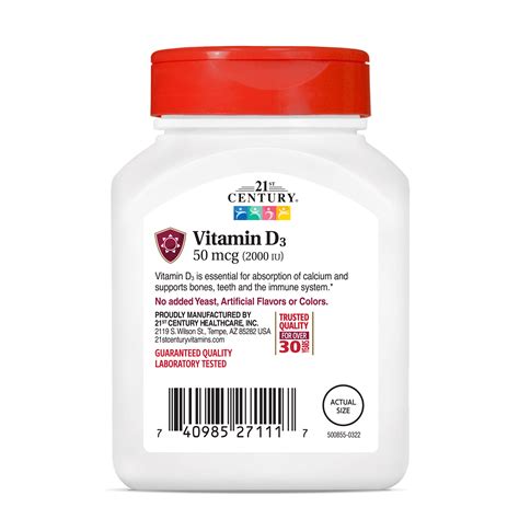 Vitamin D3 50 mcg - 110 Tablets | 21st Century HealthCare, Inc.