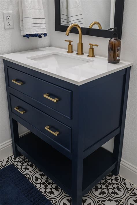 Blue Bathroom Vanity With Brass Hardware at James Fontanez blog