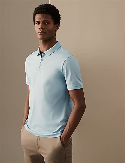 Buy Pure Supima® Cotton Zip Up Polo Shirt at Marks & Spencer