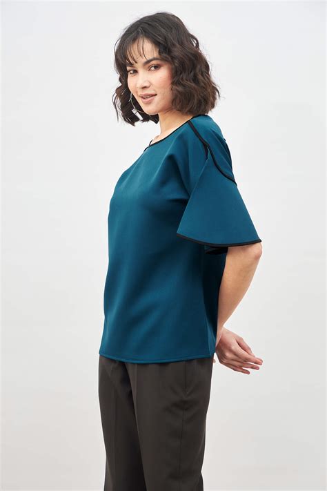 Buy Gracious Contrast Piping Top - Teal Color | Tops for Women | SALT ...