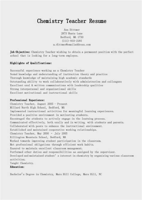 Resume Samples: Chemistry Teacher Resume Sample