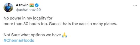 Ravichandran Ashwin complains of no power in his locality as Cyclone ...