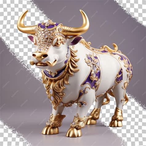 Premium PSD | Purple and white porcelain bull figurine on a transparent ...