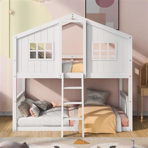 Amazon.com: Harper & Bright Designs House Bunk Beds, Twin Over Twin ...