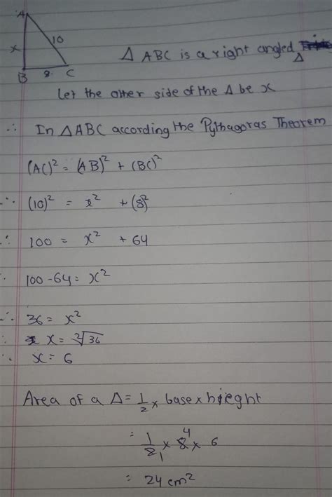 The base of a right triangle is 8 cm and hypotenuse is 10 cm. Find Its ...