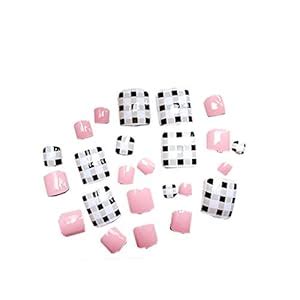 Chinashow 24 Pcs Creative Lattice False Nails Short Artificial False ...
