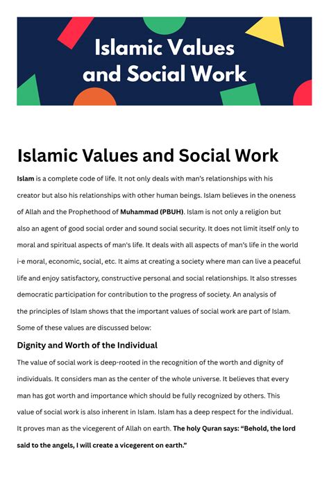SOLUTION: Islamic values and scope of social work - Studypool