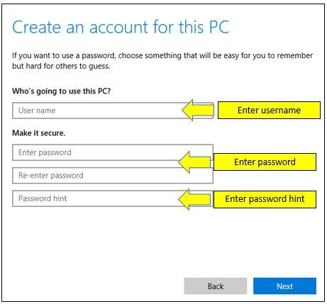 Windows 10 Local Account Setup 的图像结果