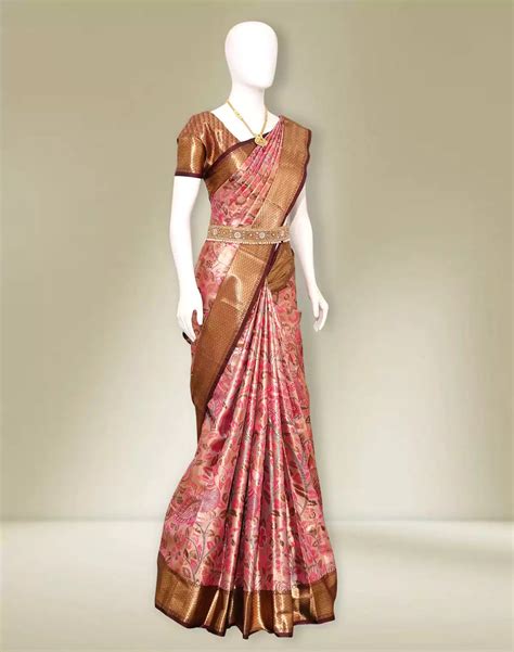 Light Pink Floral Kanchi Tissue Padiya Pattu Saree – South India ...