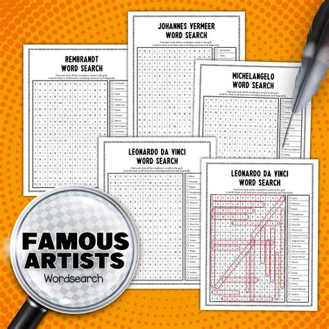 Famous Artist Word Search, Famous Artists, Word Search, Digital ...