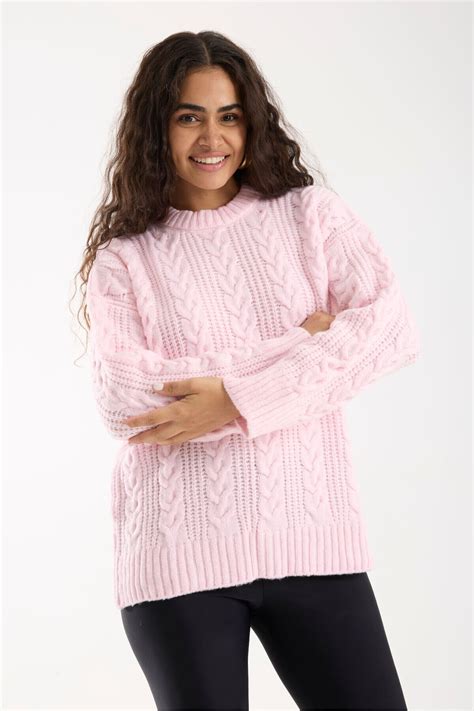 Pink Ribbed Knit Oversize Long Sweater | İLKCET MODA