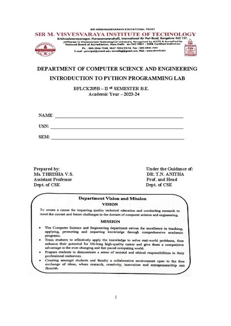 Python Lab Record - DEPARTMENT OF COMPUTER SCIENCE AND ENGINEERING ...