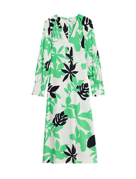 Buy Leaf Print V-Neck Midaxi Smock Dress at Marks & Spencer