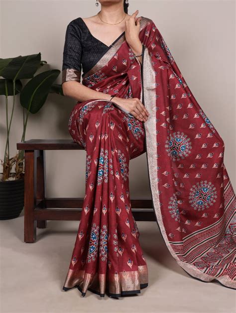 Taraa L 7022 Tasar Silk With Viscose Border Printed Saree Collection