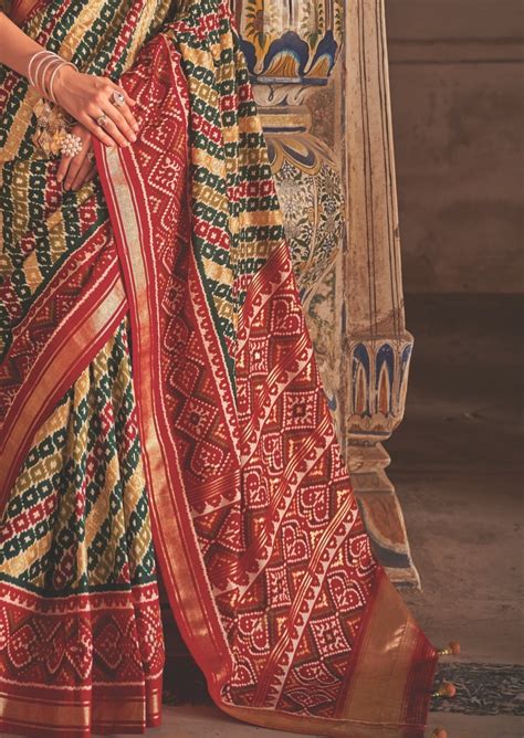 Patola Ikat Red and Green Saree – Sunasa