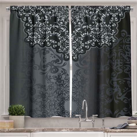 Ambesonne Dark Grey Kitchen Curtains, Vintage Damask, 55"x39", Dimgrey ...
