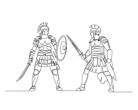 Premium Vector | Continuous one line drawing of roman warrior knight battle
