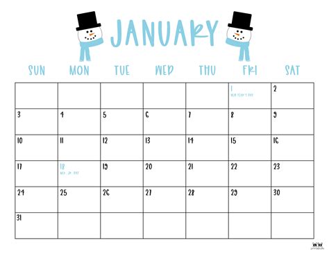 January 2021 Calendars - 15 Free Calendars | Printabulls