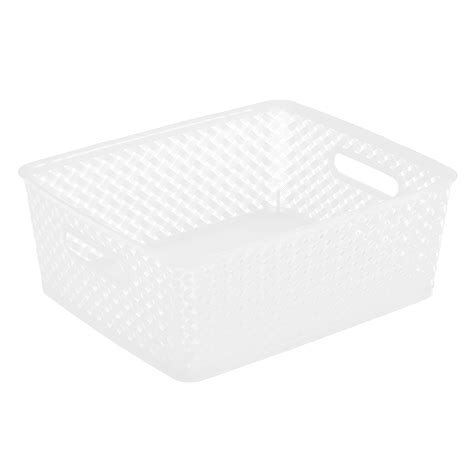 Simplify's Medium Resin Wicker Storage Bin, White (25168-WHITE) | Quill.com