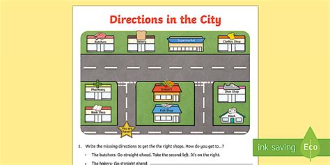 Directions in the City Worksheet / Worksheet - ESL Directions Activities