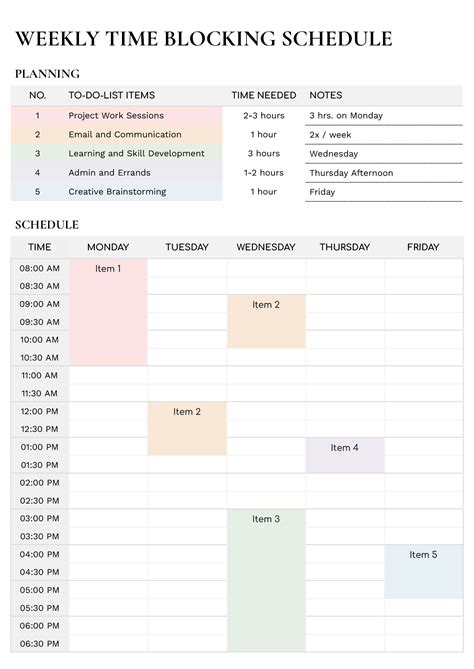 Weekly Block Schedule Template - Word | Google Docs - Highfile