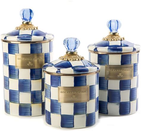 Amazon.com: MACKENZIE-CHILDS Royal Check Canister Set with Lids, Sugar ...