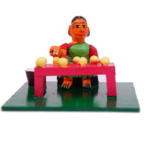 Buy Andhra Hand Crafts Kondapalli Wood Sitting Toy Lady Putting ...