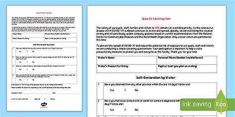 Editable Covid-19 School Visitor Questionnaire