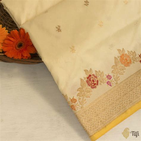 Pre-Order: Off-White Pure Katan Silk Banarasi Handloom Saree - Tilfi