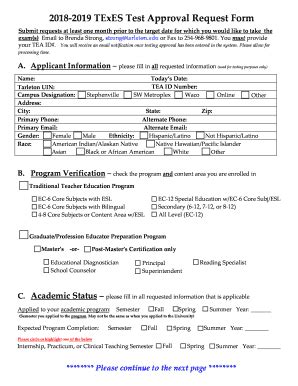 Fillable Online 2018-2019 TExES Test Approval Request Form Fax Email ...