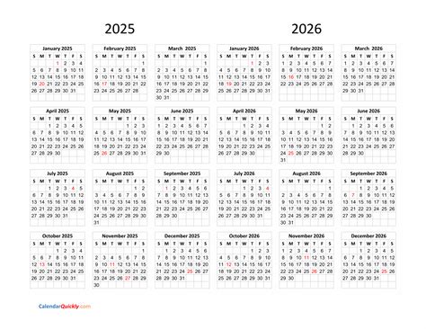 2025 And 2026 Calendar Printable