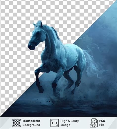White horse runs through the fog high quality transparent image ...