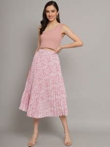 ZWERLON Self Design Women Pleated Pink Skirt - Buy ZWERLON Self Design ...