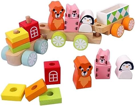 Toyshine Wooden Geometric Animal Block Train, Shape And Color ...