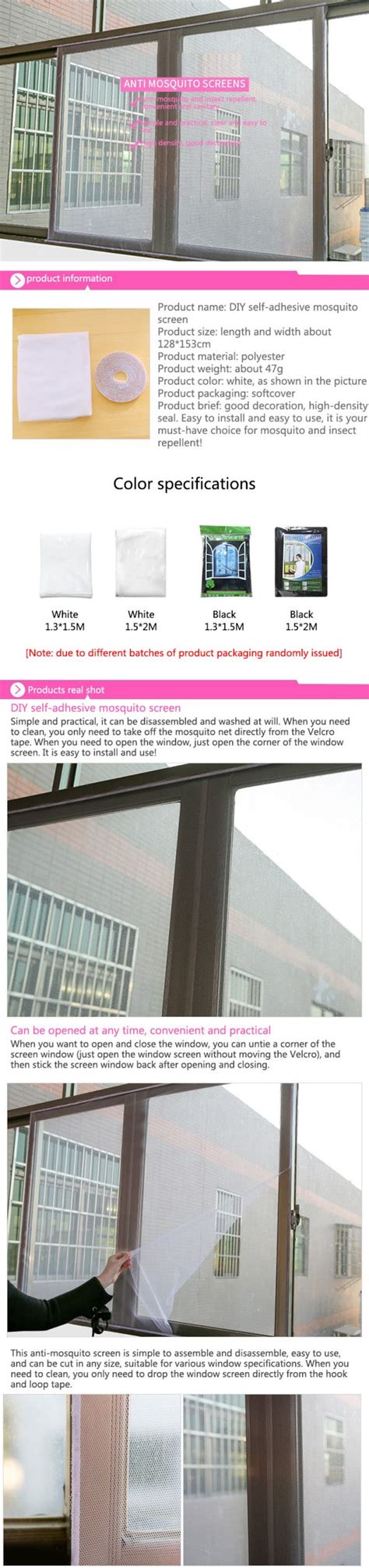 DIY Self-adhesive Mosquito Net White/Black Window Screen Mesh Anti ...