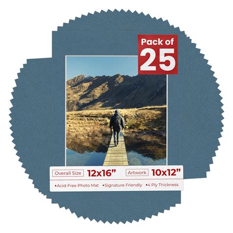 Steel Blue Mat Board for 12x16 Frames - Fits 10x12 Photos, Color: Blue ...