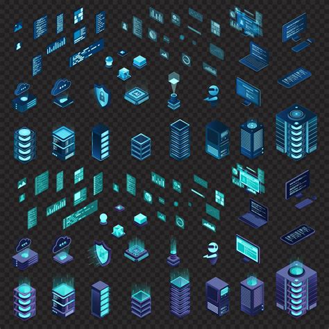 Large set of isometric computer technology. Isometric set server ...