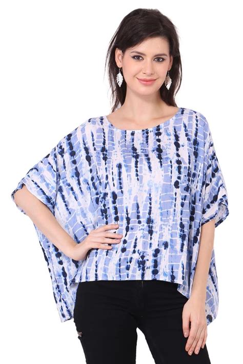 Rayon Nevy Blue Tie-Dye Balloon Short Sleeve Round Neck Top Buy at ...